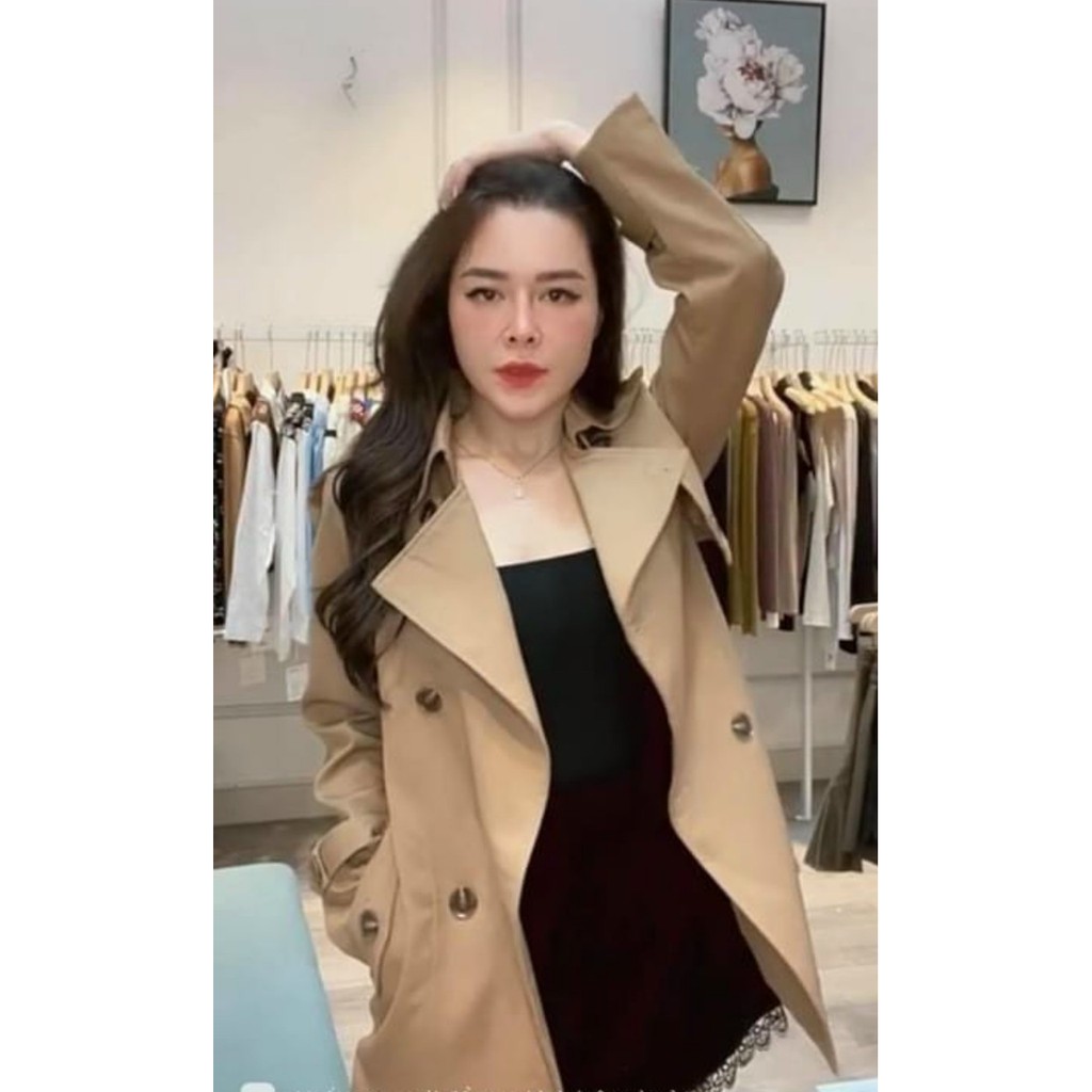 Áo khoác măng tô dáng dài kèm thắt lưng.Áo khoác dài tay form rộng màu đen, nâu thời trang Hàn Quốc