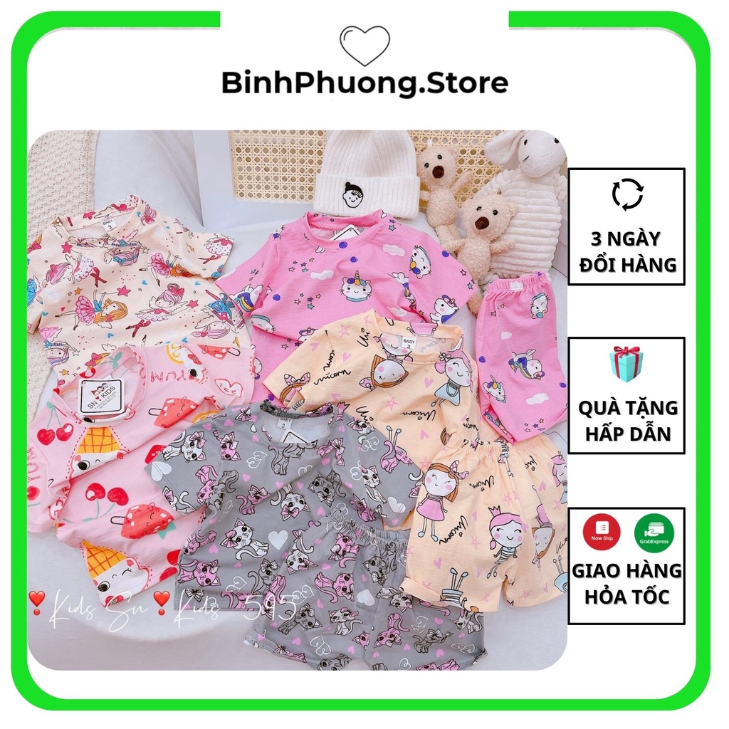 Đồ Bộ Bé Gái Cộc Tay Cotton, Quần Áo Mặc Nhà Cho Bé Gái Từ 1 2 3 4 Tuổi Binhphuong.Store M8