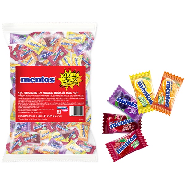 Gói 2Kg  Kẹo Mentos Hương Trái Cây Hỗn Hợp