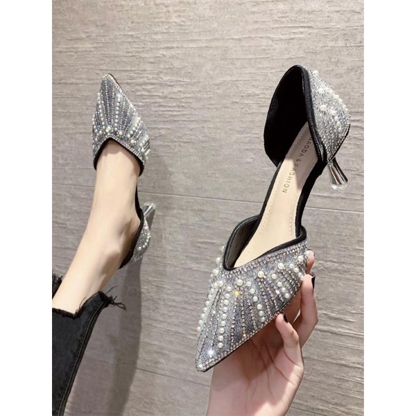 Giày cao gót/Giày nữ, sexy, mũi nhọn, gót nhỏ, đính đá, kiểu dáng thời trang, dễ kết hợp, phù hợp cho mùa xuân