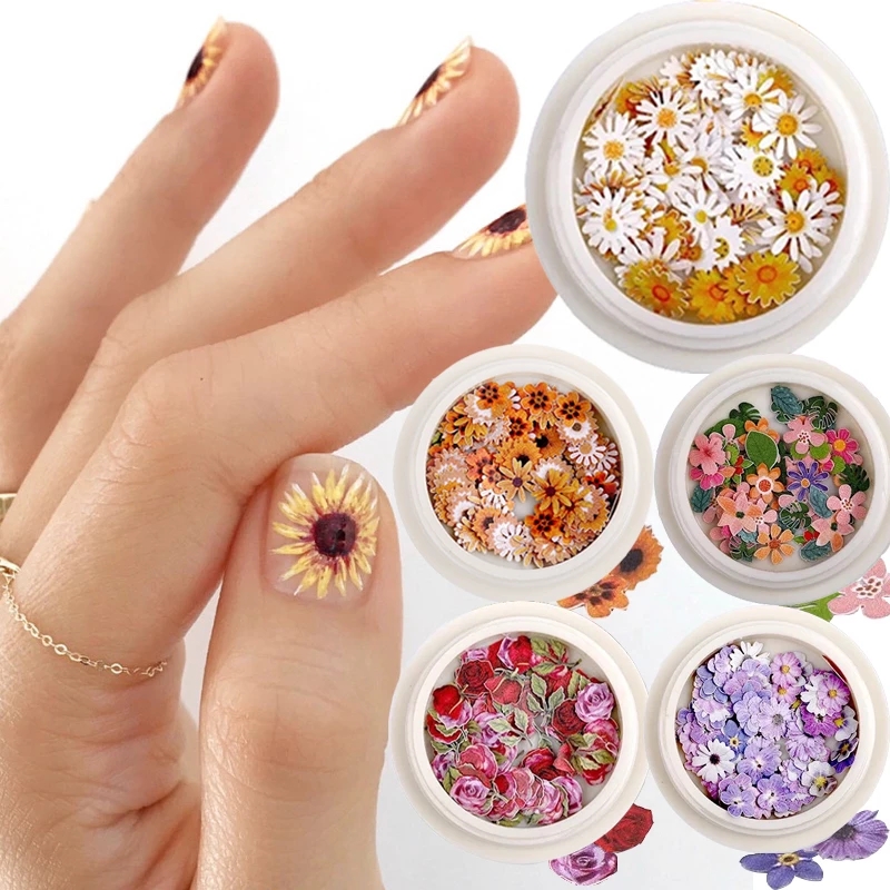 50Pcs/Box Small Daisy Rose Flower Wood Pulp Sheet Nail Art / 3D Nail Art Decorations Manicure Accessoires