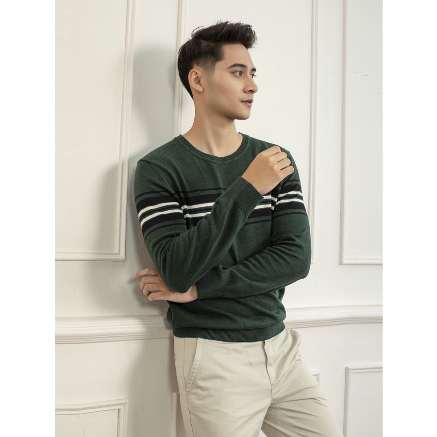 Áo len nam ARISTINO cổ tròn, họa tiết kẻ ngang, nhẹ , ấm AWO001W9 (3 màu)