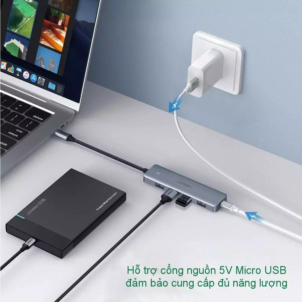 Bộ chia USB Type C ra  4 cổng USB 3.0 chính hãng Ugreen 50979 - Bảo hành 18 tháng