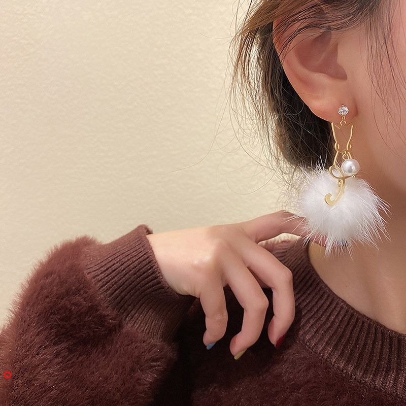 Đôi khuyên tai hình mèo đính ngọc trai mềm hợp thời trang cho nữ