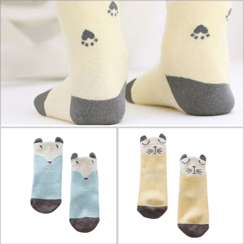 Cartoon Newborn Cotton Fox Cat Printed Anti-slip Knee Socks Kids Baby Stockings 0-4Y