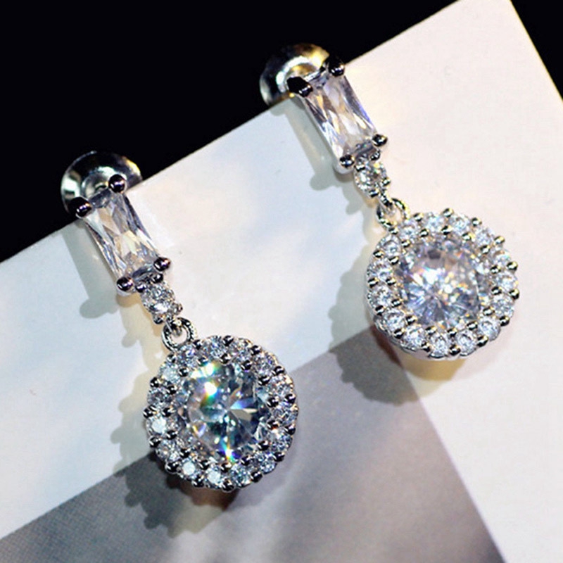 Bông tai dáng tròn đính đá lấp lánh thiết kế hợp thời trang