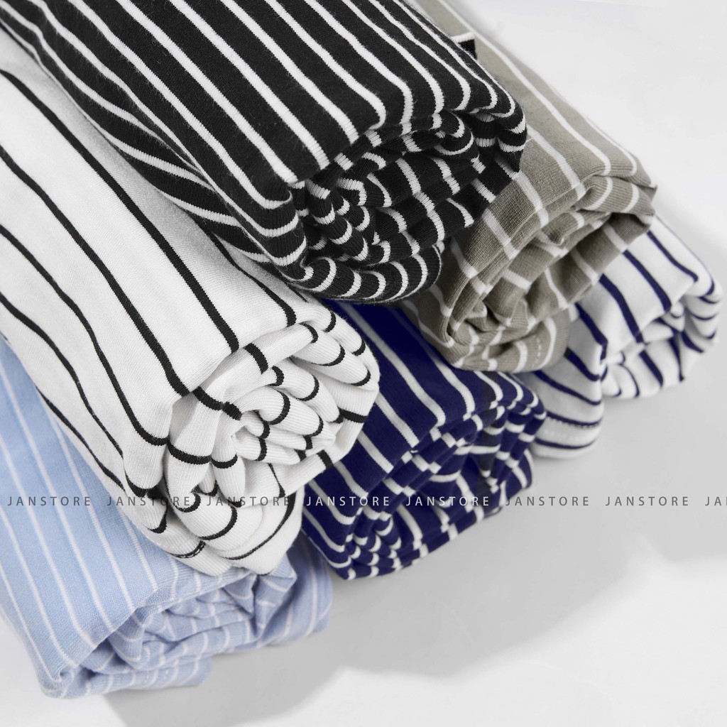 Áo phông kẻ Unisex ngắn tay cổ tròn , áo thun kẻ 100% cotton cho nam nữ VNXK Jan Store
