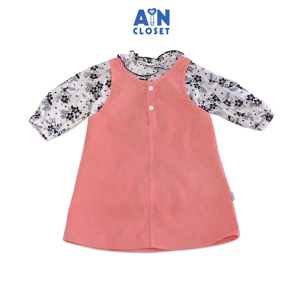 Set yếm áo tay dài bé gái họa tiết Hồng hoa đen nhung tăm - AICDBG0NINOC - AIN Closet