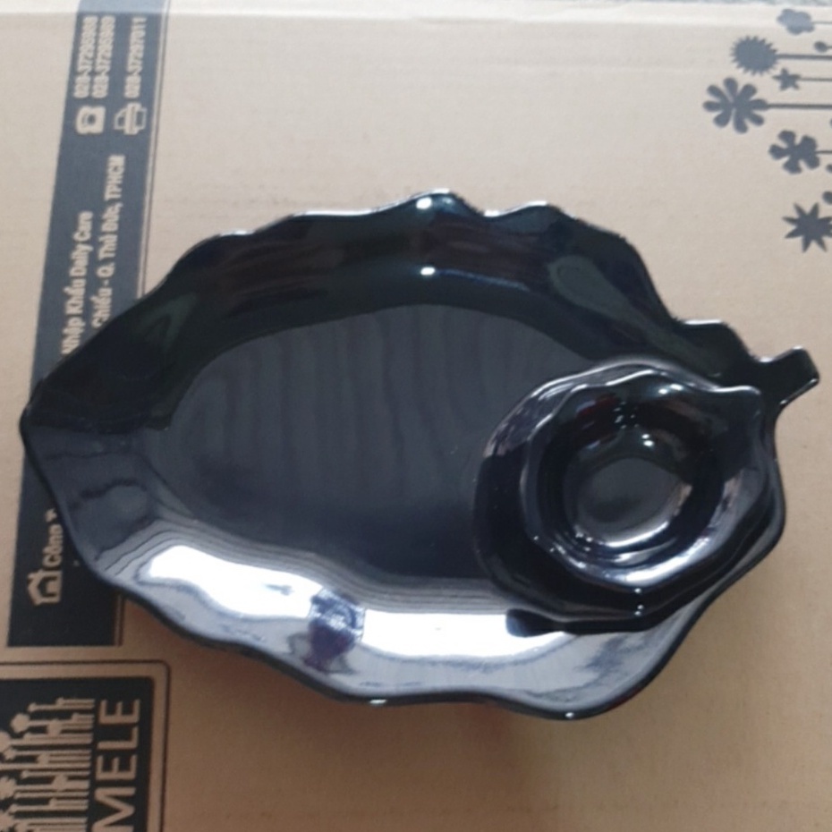 Dĩa lá 2 ngăn đựng trái cây, đồ ăn vặt nhựa Melamine nhiều màu