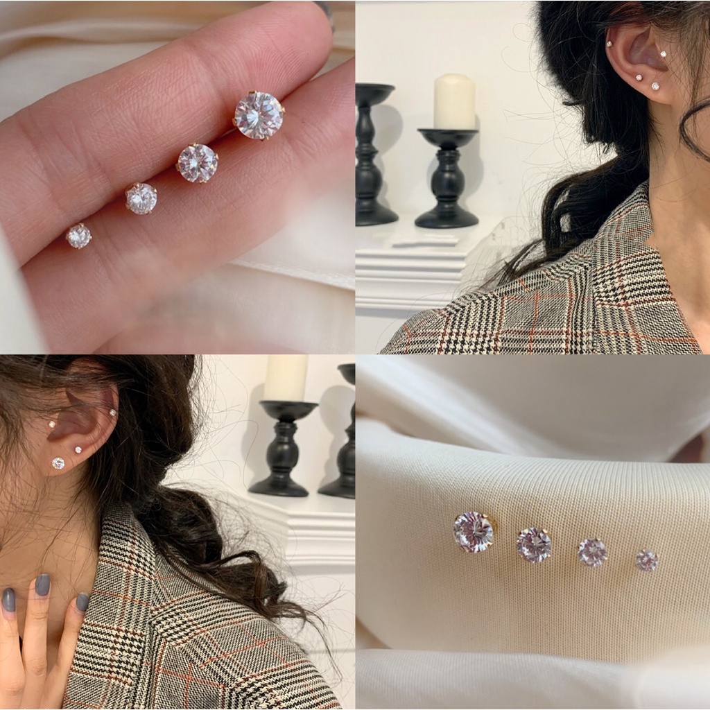 Khuyên Tai Đính Đá Zircon Siêu Lấp Lánh Thiết Kế Đơn Giản Thích Hợp Sử Dụng Hàng Ngày Dành Cho Nam Và Nữ
