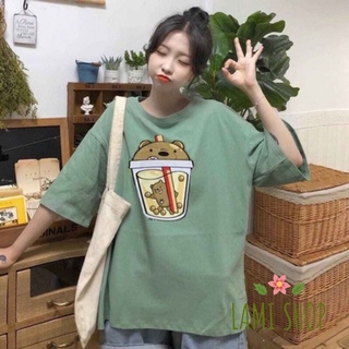 Áo phông Nữ Tay Lỡ Form Rộng Ly Trà Sữa Siêu kute