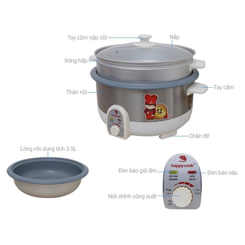 NỒI LẨU ĐIỆN ĐA CHỨC NĂNG (NẤU - HẤP - CHIÊN) HAPPYCOOK