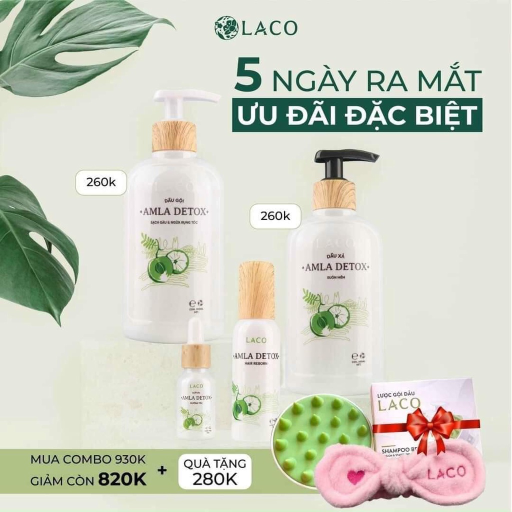 Bộ chăm sóc tóc Amla Detox – Laco Chính Hãng Ngăn ngừa tóc xơ rối gãy rụng