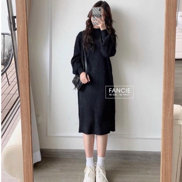 Đầm len suông tay bo 2 màu đơn giản nữ tính nhẹ nhàng chất cực đẹp