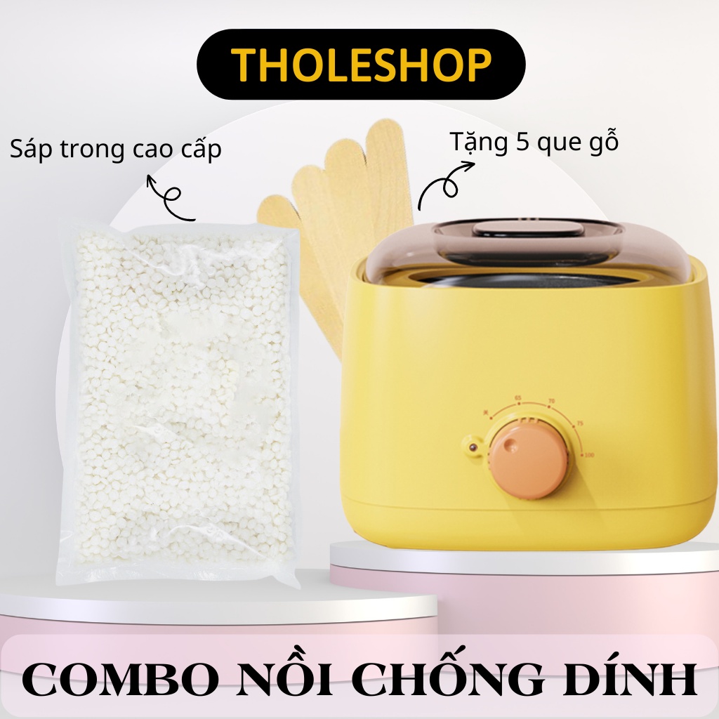 Combo Nồi Nấu Sáp Wax Lông Chống Dính Thế Hệ Mới + 100gr Sáp Cao Cấp + 5 Que Gỗ