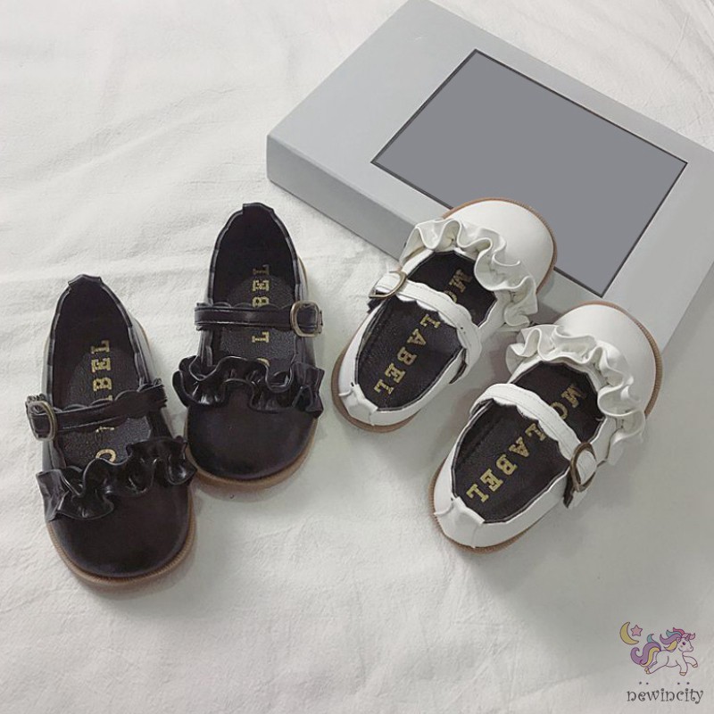 Giày Da Pu Viền Bèo Nhún Xinh Xắn Phong Cách Hàn Quốc Cho Trẻ Em