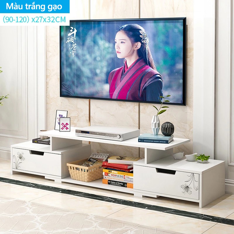 Tủ TV kệ tivi màu trắng có thể co giãn độ dài khoảng từ 90-120cm tủ bày tivi đơn giản thời trang nhỏ gọn - ST22