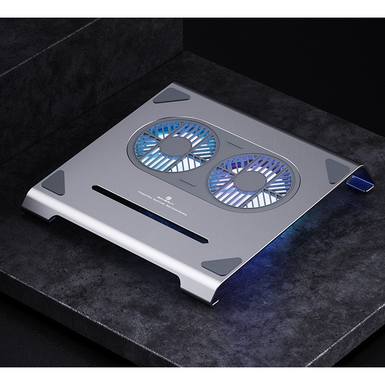 Giá Đỡ MACBOOK, LAPTOP, IPAD Nhôm 2 Quạt Tản Nhiệt LeD Đế Kê Để Bàn Cao Cấp Cho Máy Tính 11-17 Inch