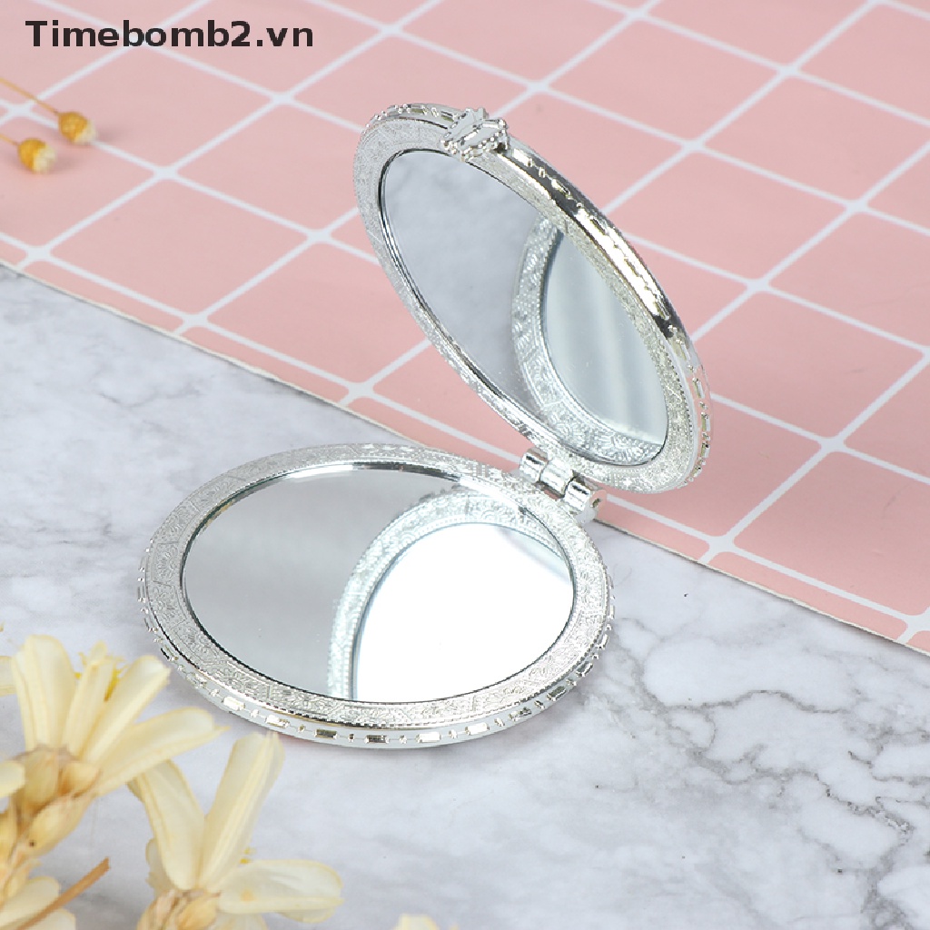 Gương Trang Điểm mini 2 Mặt Họa Tiết Hoa Kiểu Cổ Điển Dễ Thương