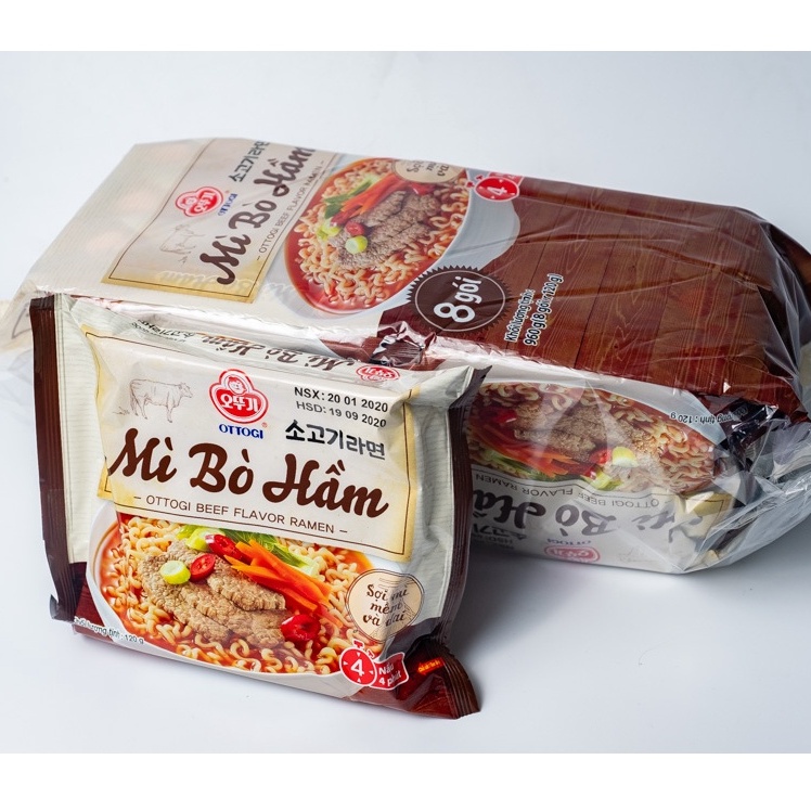 Lốc 8 Mì Ottogi Kim Chi / Mì Bò Hầm Ottogi 120G/ gói