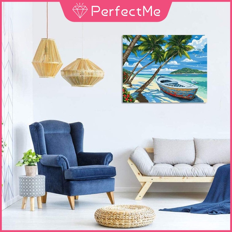 Bộ tranh đính đá 5D tự làm hình bãi biển Hawaii trang trí tường