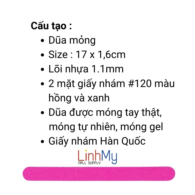 Lốc 100 cây dũa móng tay loại mỏng hồng xanh độ nhám vừa để dũa móng thật