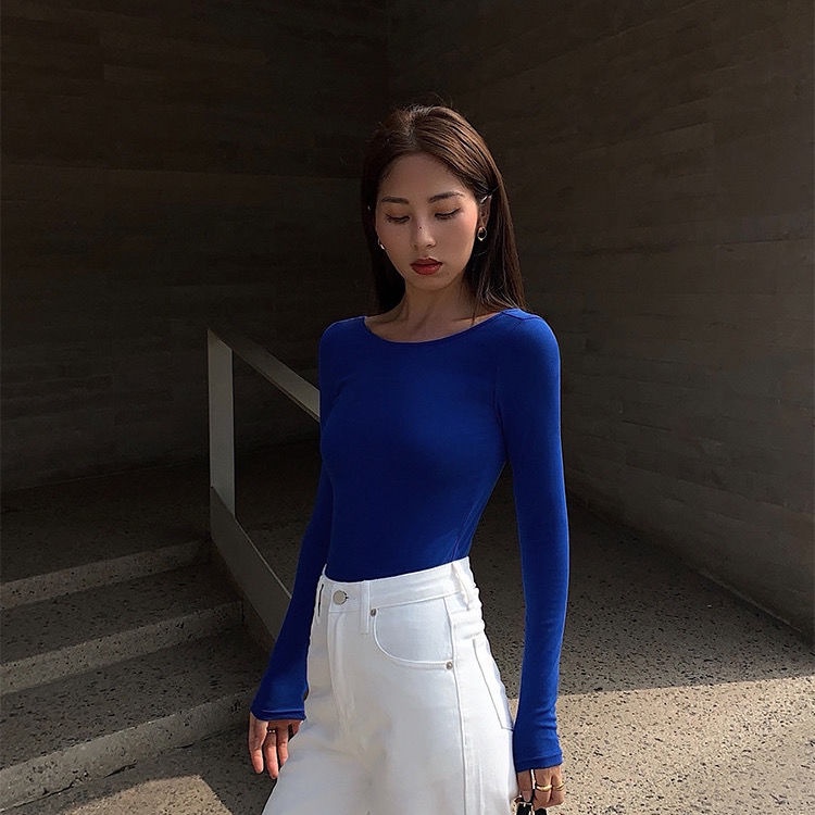 Áo Thun Tay Dài Hở Lưng Ôm Dáng Màu Trơn Dành Cho Nữ