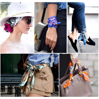 Khăn lụa satin mềm mại quàng cổ kiêm buộc tóc hình vuông phong cách Bandana cổ điển thời trang tinh tế cho nữ