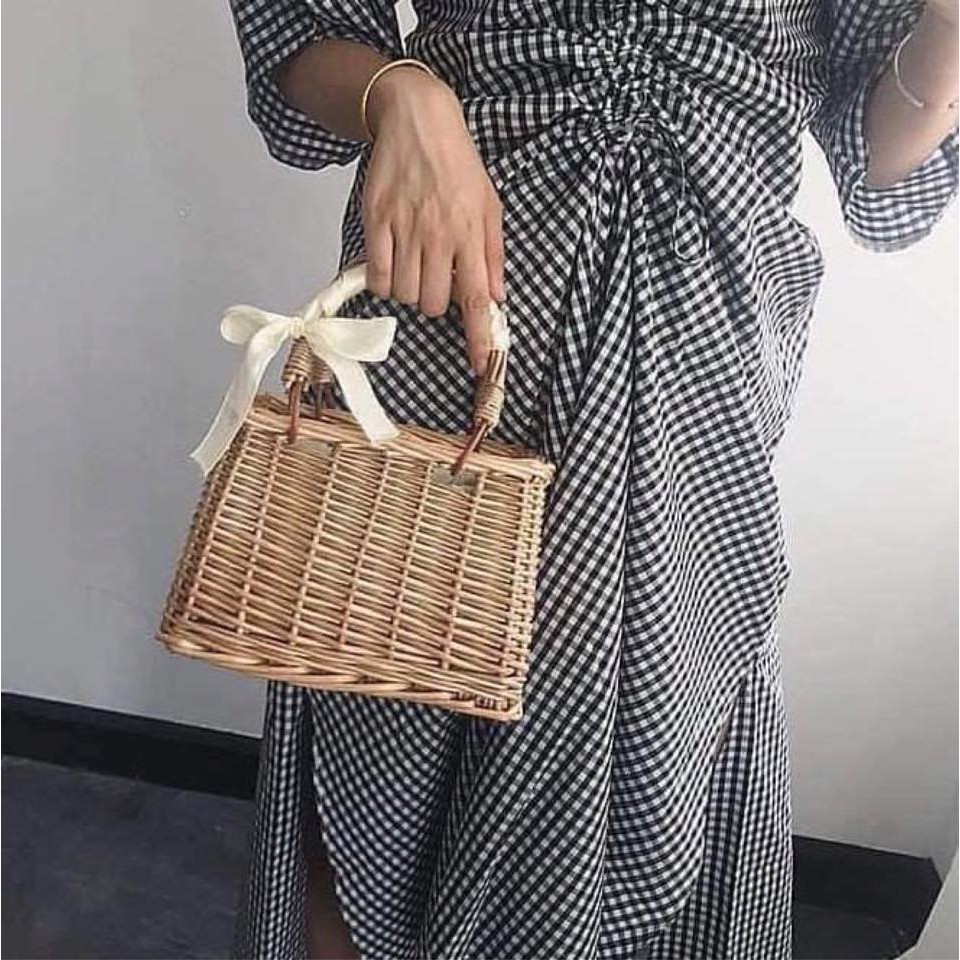 Túi Mây Tre Đan Cao Cấp Đính Nơ Ren | BigBuy360 - bigbuy360.vn