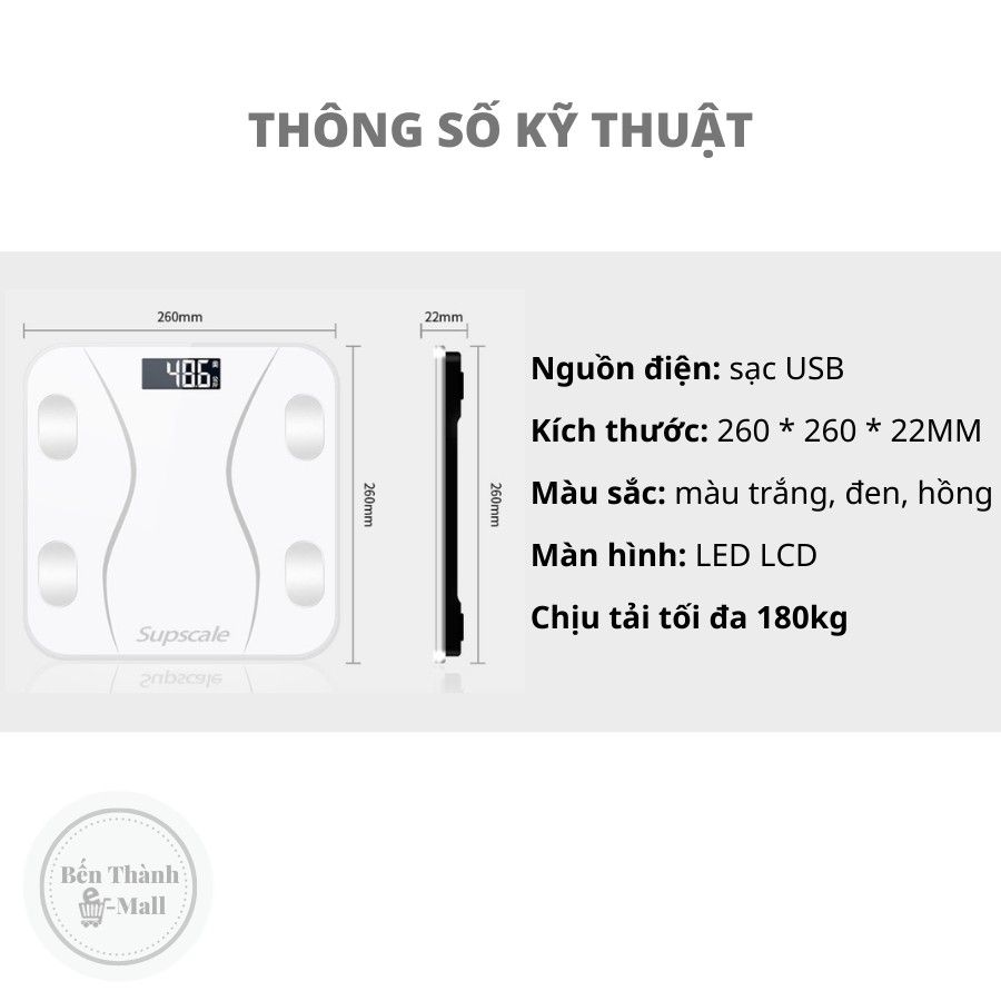 ✈️ [Freeship] Cân điện tử Supscale đo 8 chỉ số sức khoẻ [Kết nối bluetooth]