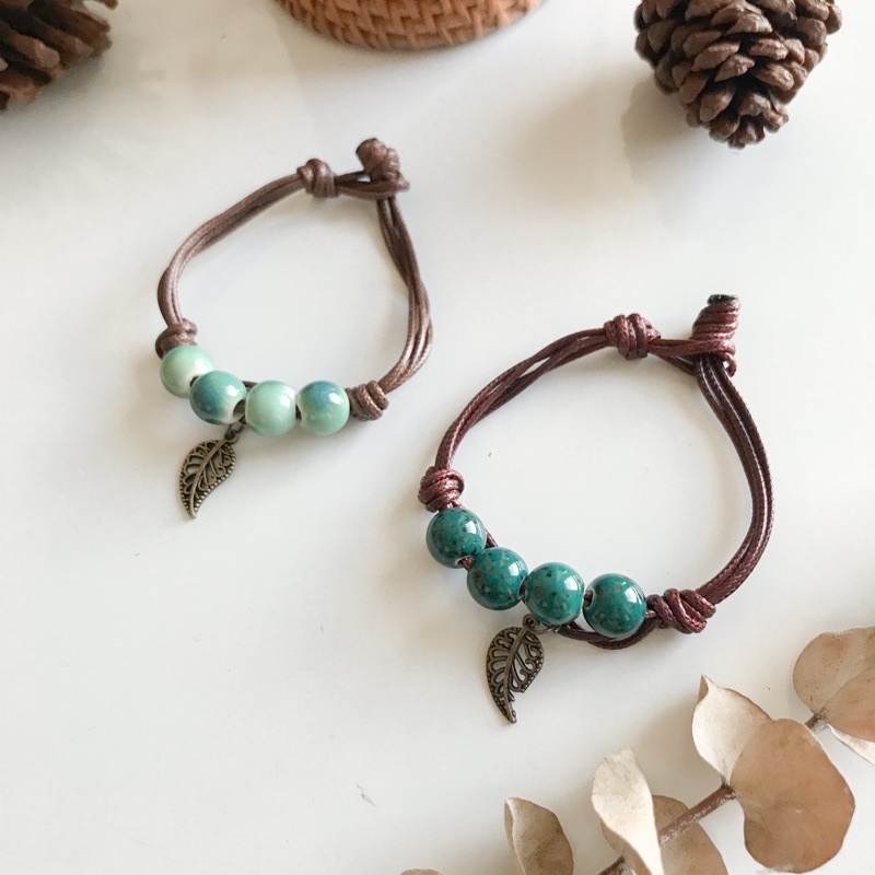 Vòng chuỗi hạt gốm xanh