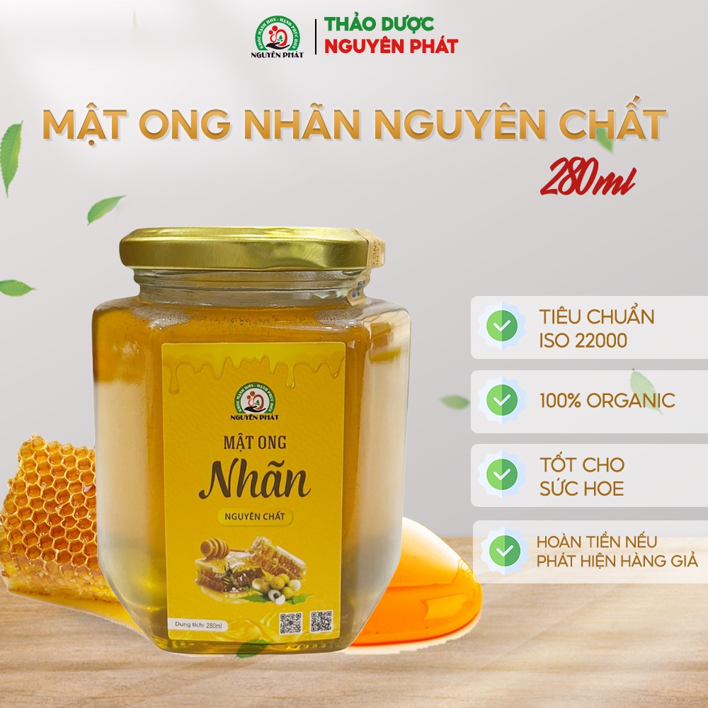 Mật ong hoa nhãn nguyên chất Nguyên Phát hũ 280ml giảm cân da hồng hào thanh lọc cơ thể thơm ngon bổ dưỡng