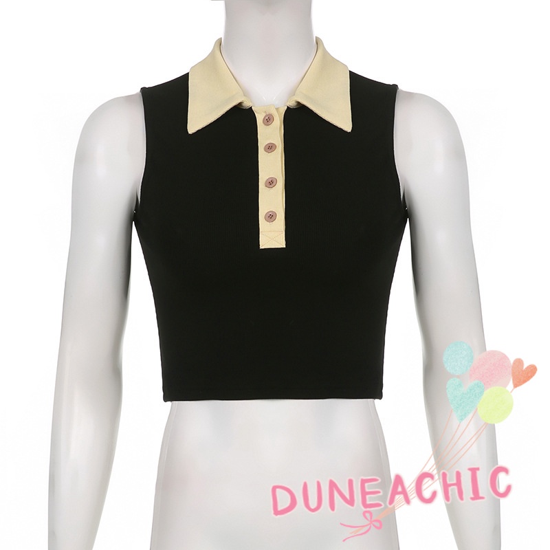 DUNEA Áo Dệt Kim Cổ Polo Màu Khối Thời Trang Cho Nữ