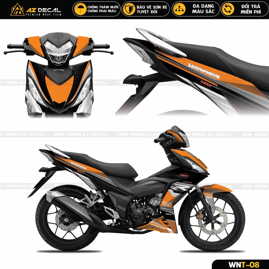 Tem Trùm HRC Dán Xe Winner V1 / 150 Cao Cấp | WNT-08 | Decal Bảo Vệ Sơn Xe Màu Đỏ Xanh, Cam Đen, Xám