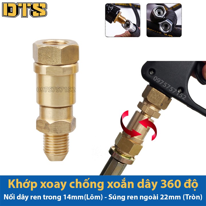 Khớp xoay chống xoắn dây phun xịt của máy rửa xe áp lực cao - Lắp vào súng có ren ngoài 14mm (Đầu tròn)