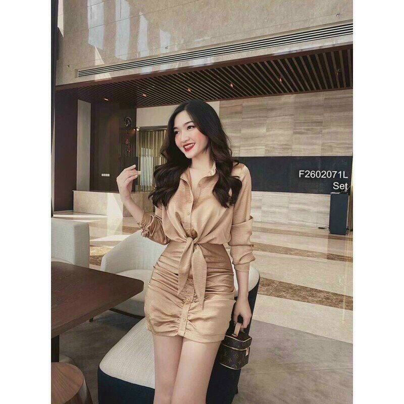 Sét Đồ Nữ Áo Sơ Mi Kèm Chất Váy Chất Lụa Satin Cao Cấp, Set Đi Chơi Sang Chảnh Thời Trang Nữ Xm Minh Phúc