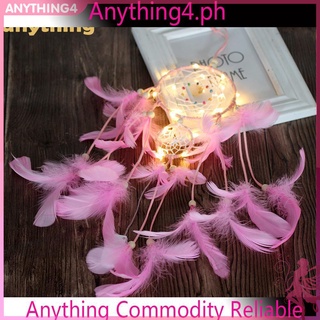 Dreamcatcher gắn lông vũ có dải đèn LED trang trí xinh xắn