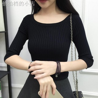 Áo Thun Tay Lửng Cổ Tròn Dáng Ôm Thời Trang Cho Nữ