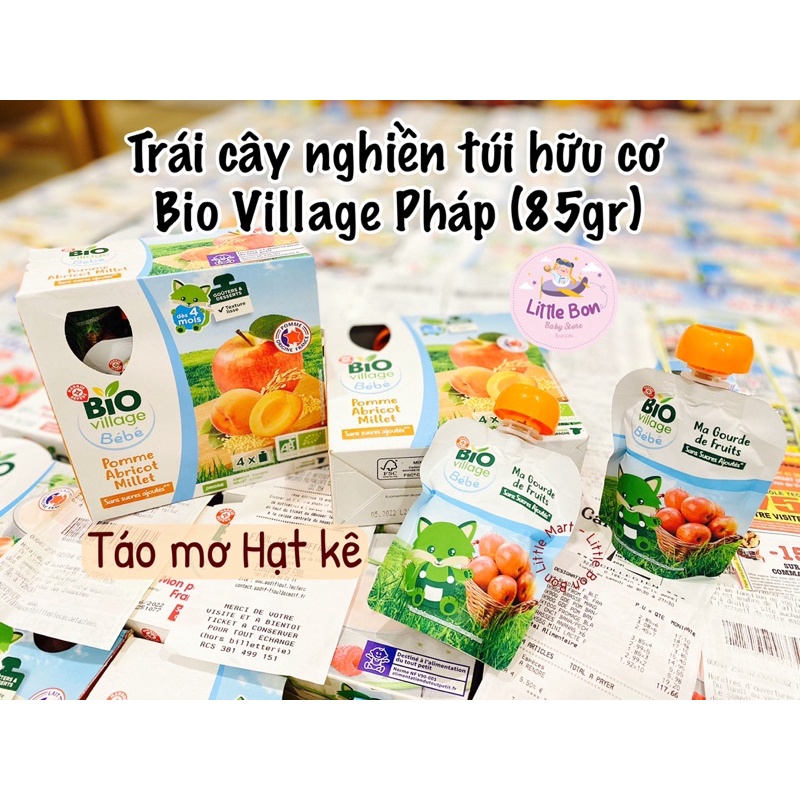 Váng sữa/ Sữa chua/ Trái cây nghiền túi Bio Village Pháp bay air 85gr/ túi