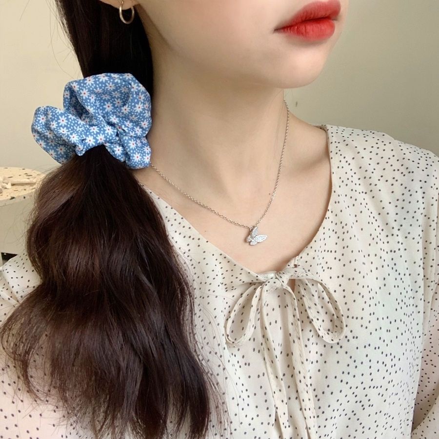 Dây buộc tóc chiffon co giãn màu in họa tiết phong cách Hàn Quốc cho nữ