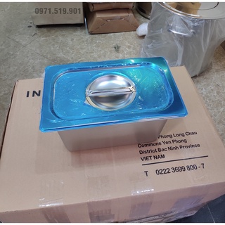 Khay đựng topping inox có nắp sâu 10,15cm