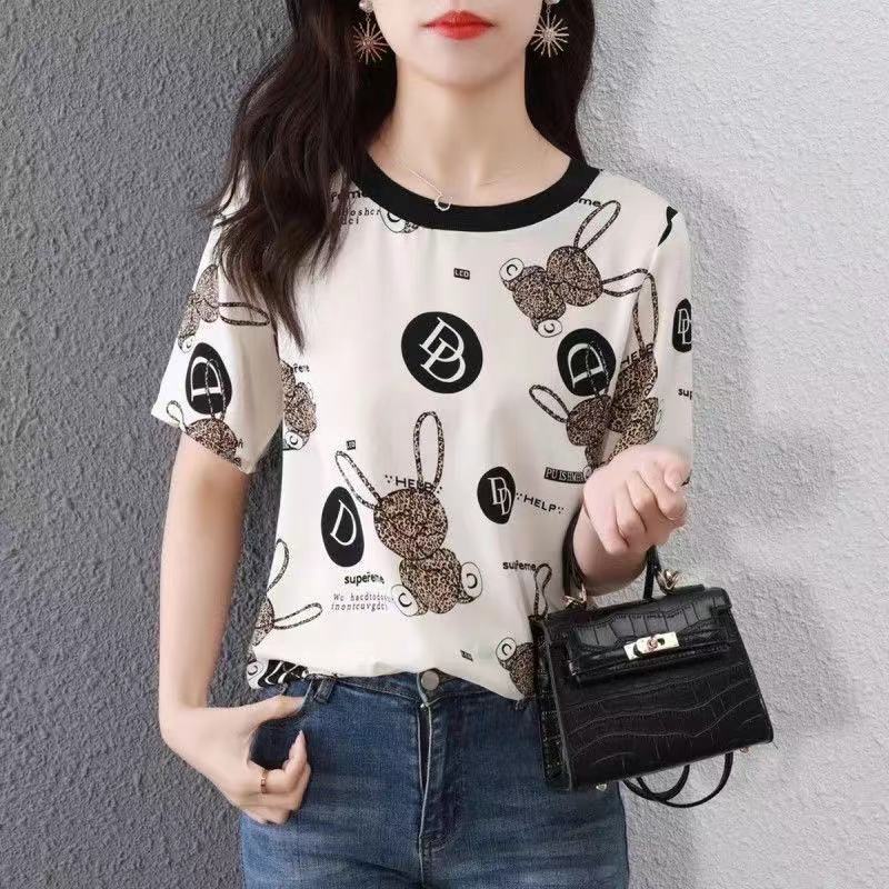 Áo thun ngắn tay in chữ plus size cho phụ nữ trung niên