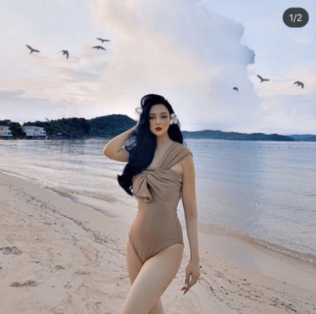 Kimstore_bikini : Đồ bơi 1 mảnh kèm - màu nâu tây