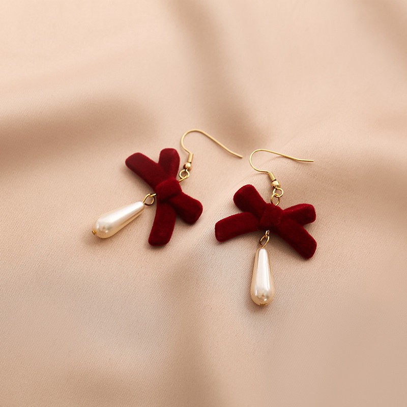 Bông Tai Hình Nơ Đính Ngọc Trai Xinh Xắn A0027