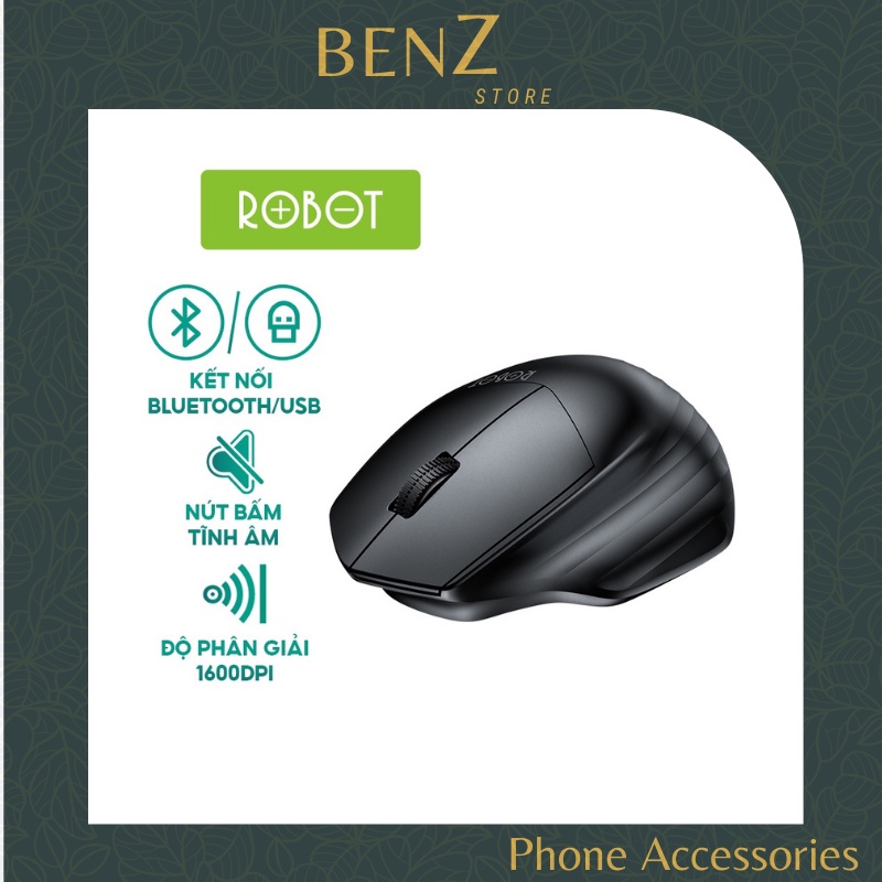 Chuột Không Dây Tĩnh Âm ROBOT M350 Kết Nối Bluetooth 3.0/5.0 &amp; USB Nano 2.4 GHz - Độ Phân Phải 1600 DPI BenZ Store