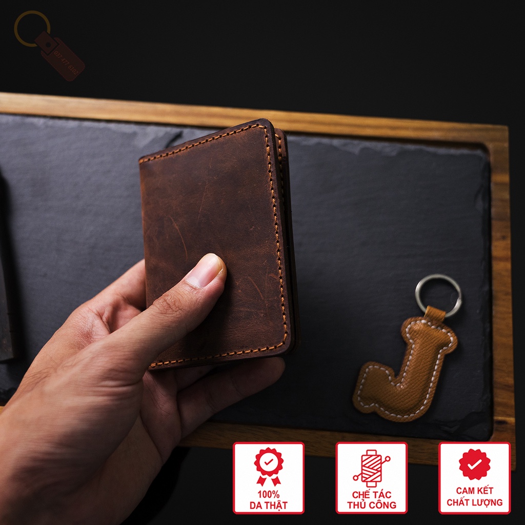 Ví Nam Nhỏ Gọn Card Holder Minimalist - Da Sáp Ngựa Điên Crazy Horse