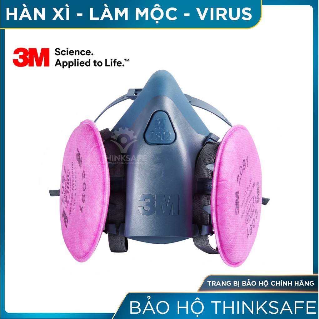 Mặt nạ phòng độc 3M 7502 phin lọc 3M 2091 phòng dịch, lọc bụi mịn pm2.5, khói hàn, vi khuẩn - THINKSAFE