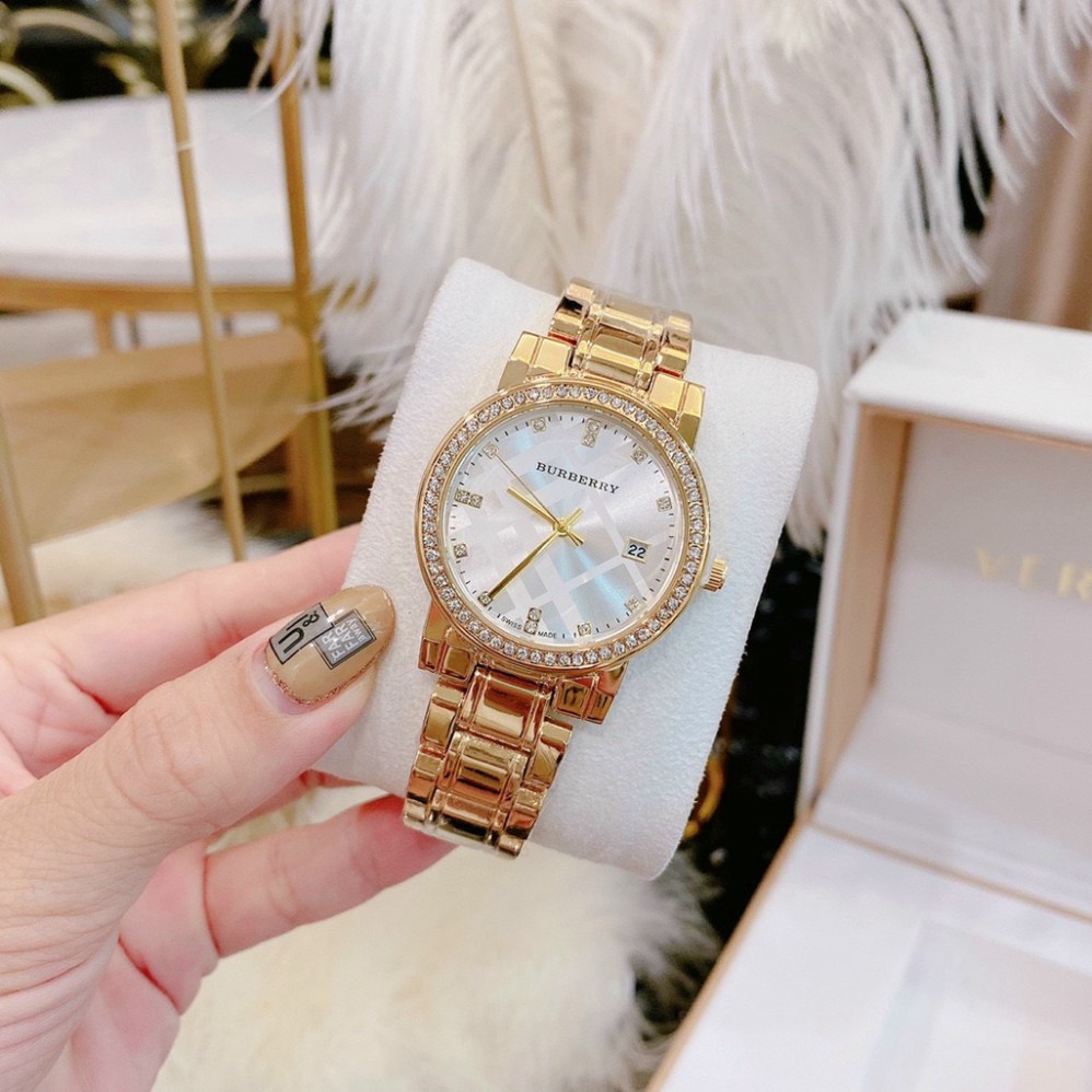 Đồng Hồ Thời Trang Nữ Đeo Tay Burberry FullBox - Đồng Hồ Nữ Cao Cấp dây thép không gỉ viền kim loạ chống nước hàng đẹp
