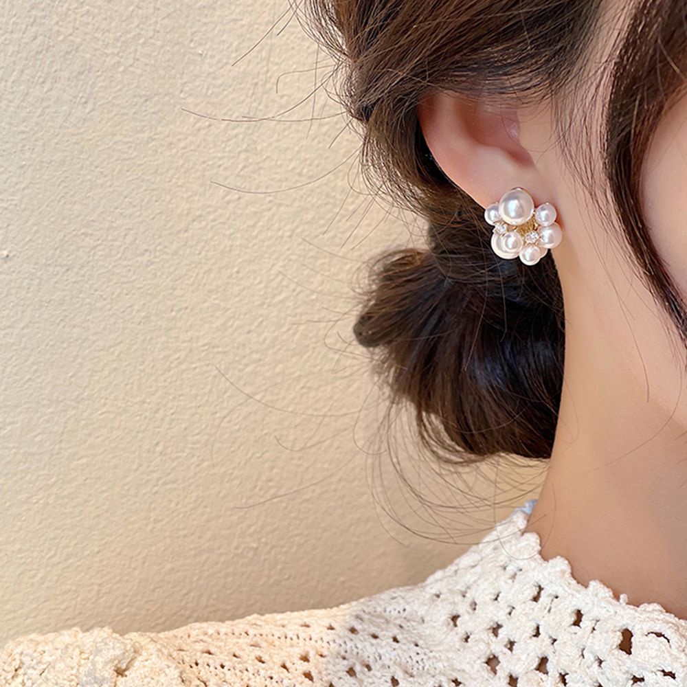 Khuyên tai hình pháo hoa đính ngọc trai giả màu trơn thời trang Hàn Quốc cho nữ
