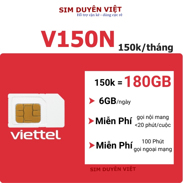 Sim Viettel 4G đầu số 09 mới 100% chưa kích hoạt đăng ký V150N 120GB tốc độ cao miễn phí gọi nội và ngoại mạng miễn phí
